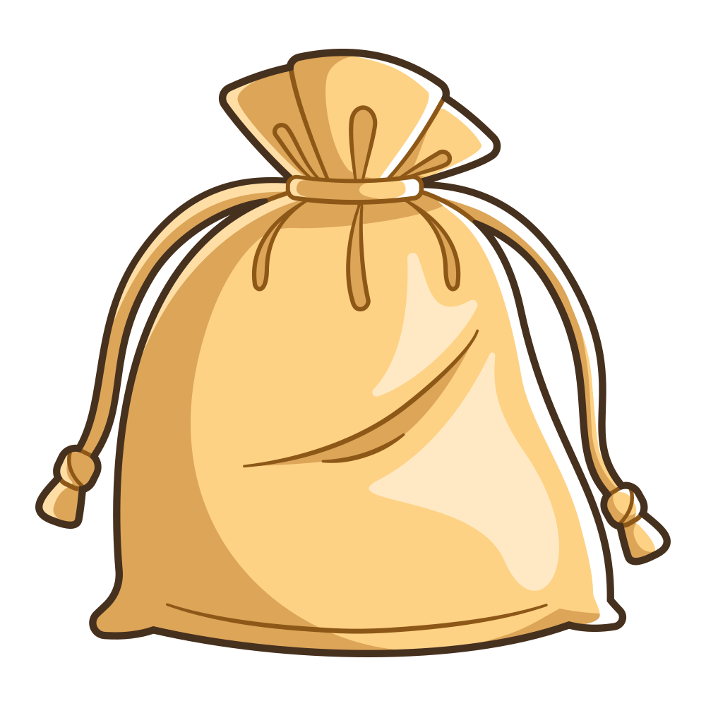 Illustration of a gold drawstring bag