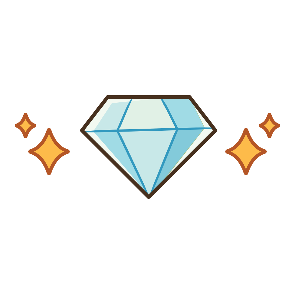Illustration of a diamond with sparkles on either side